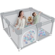 Baby Playpen, HDJ 50*50 inch Baby Play Yard with Soft Breathable Mesh and Anti-Slip Base, Baby Fence Infant Playard for Boy and Girls, Gray