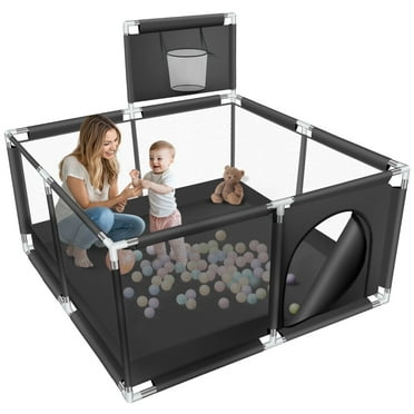 HDJ Baby Playpen,50in Baby Playard Fence for Toddlers Boy and Girls,Black