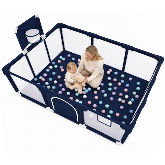 Baby Playpen, HDJ 71 inch Extra Large Baby Playard with Breathable Mesh, Toddlers Play Fence for Indoors Outdoors,Blue