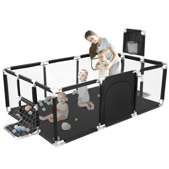HDJ Baby Playpen,71in Extra Large Baby Playard Fence for Toddlers, Black