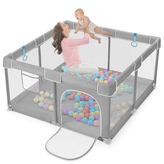 Baby Playpen, HDJ Portable Baby Playard 50 inch with Storage Bag for 0-36 Months Toddlers, Gray