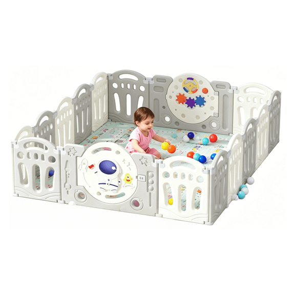 Baby Playpen Large Baby Play Yard Fence 63*76 for Babies and Toddlers Portable Baby Play Yard Activity Center with 14+2 Panels(Astronaut Theme)