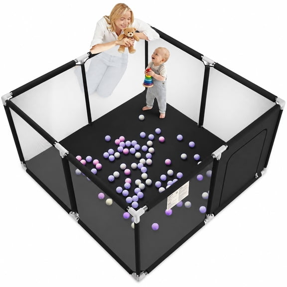 Baby Playpen, Outdoor Play Yard, Portable Play Yard 4-Panel- Baby Foldable Safety Playpen for Infant Toddler, Black