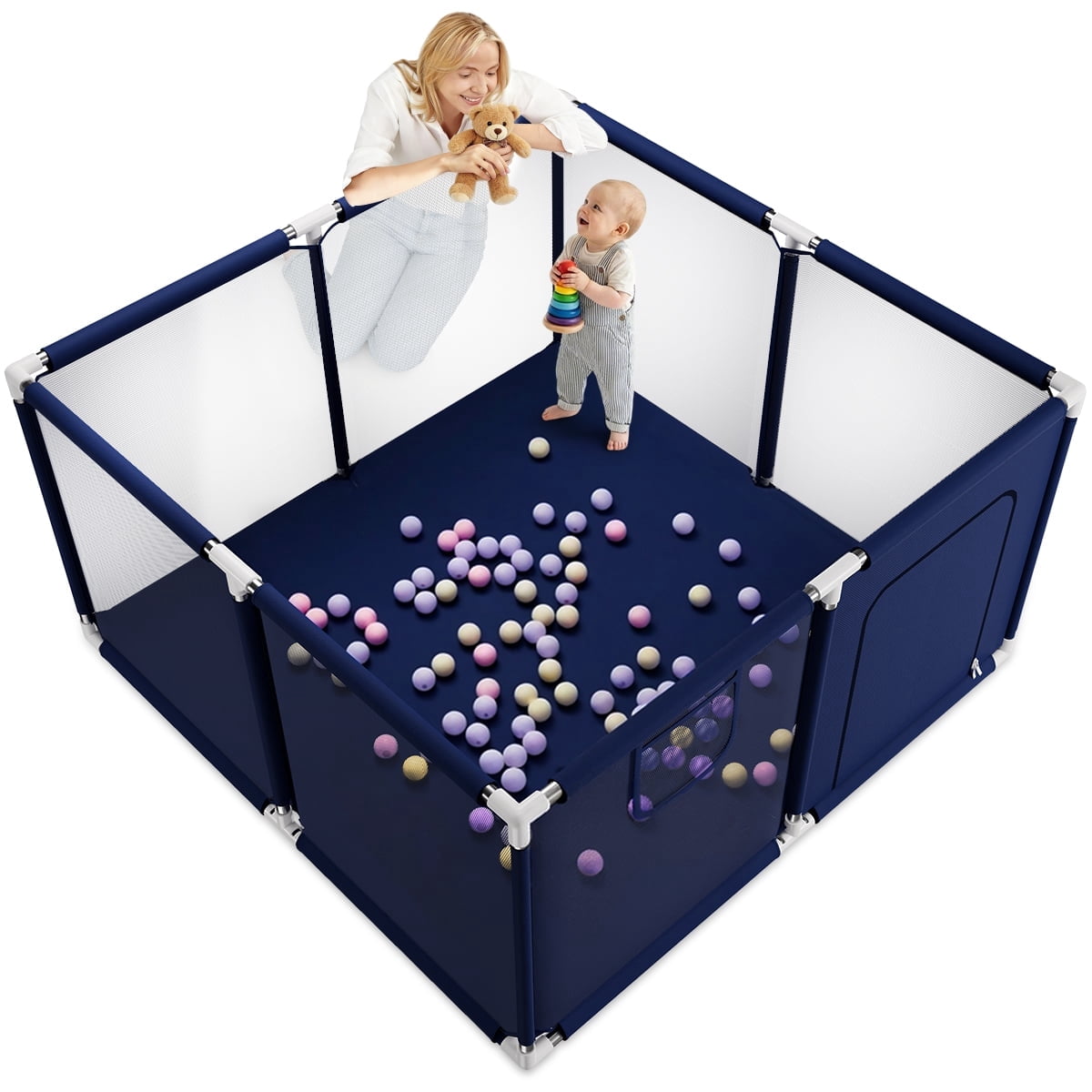 Baby Playpen, Outdoor Play Yard, Portable Play Yard 4-Panel- Baby Safety Playpen for Infant Toddler Boys,Navy