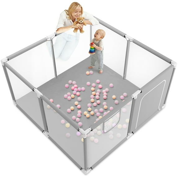 Baby Playpen, Outdoor Play Yard, Portable Play Yard 4-Panel- Baby Safety Playpen for Infant Toddler,Grey