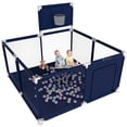 thumbnail image 1 of Baby Playpen, Outdoor Play Yard, Portable Play Yard 4-Panel- Baby Safety Playpen for Infant Toddler with Basketball Hoop,Navy, 1 of 6