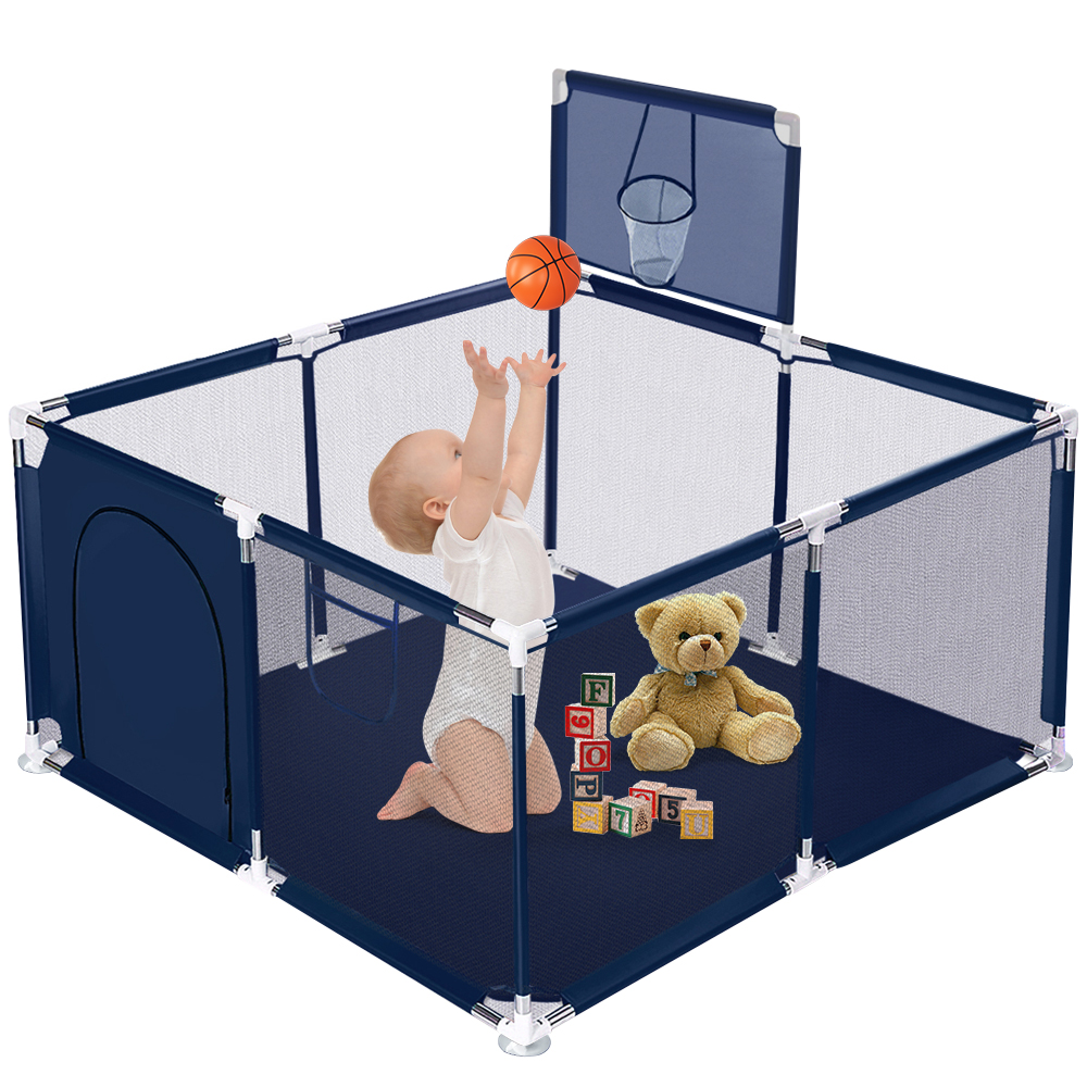 Baby Playpen, Play Yard, Baby Playards, 50x50x26inch Infant Travel Fence with Basket,Blue - image 1 of 9