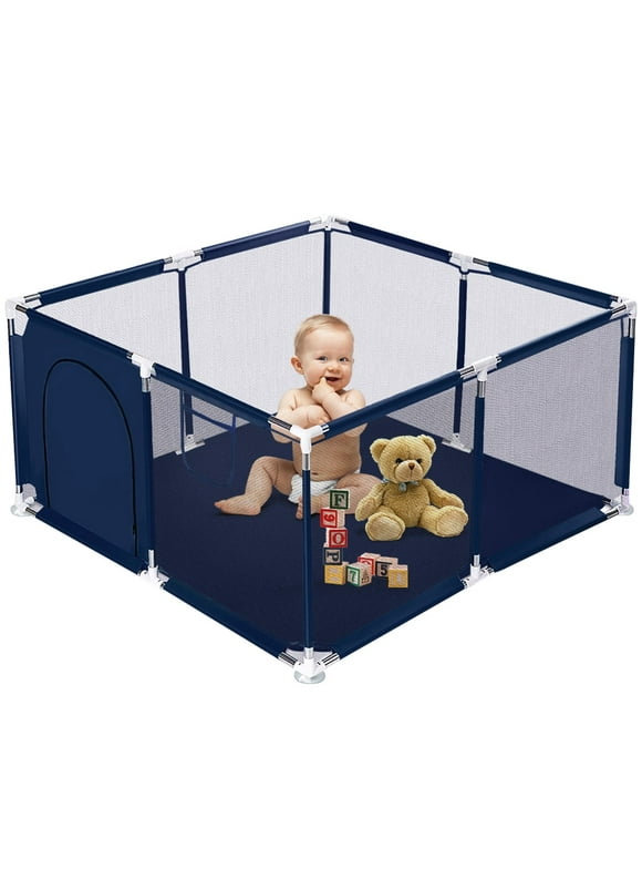 Baby Playpen, Play Yard, Baby Playards, 50x50x26inch Infant Travel Play Game Fence,Blue