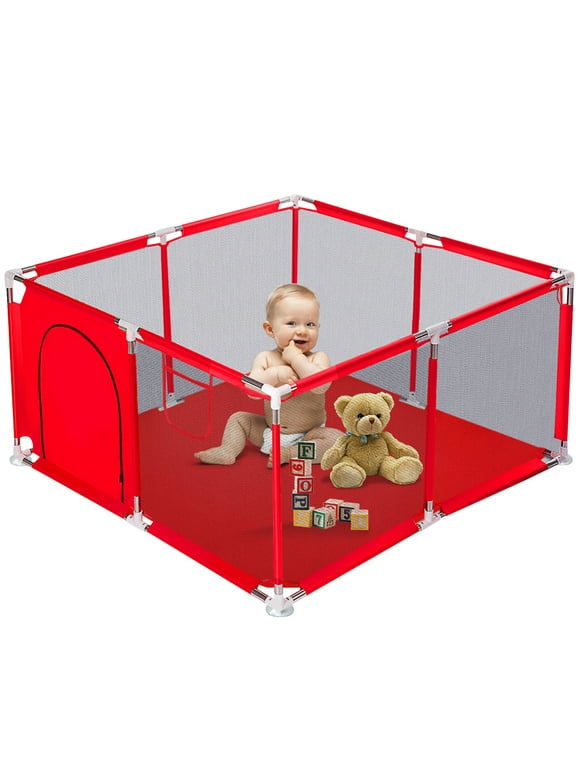 Baby Playpen, Play Yard, Baby Playards, 50x50x26inch Infant Travel Play Game Fence,Red