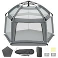 thumbnail image 1 of Baby Playpen with Self-Inflating Play Mat & Travel Bag, Portable Outdoor Playpen for Babies and Toddlers, Foldable Pop Up Play Tent for Home, Park, Beach and Camping (Grey), 1 of 7