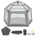 thumbnail image 1 of Baby Playpen with Self-Inflating Play Mat & Travel Bag, Portable Outdoor Playpen for Babies and Toddlers, Foldable Pop Up Play Tent for Home, Park, Beach and Camping (Grey), 1 of 14