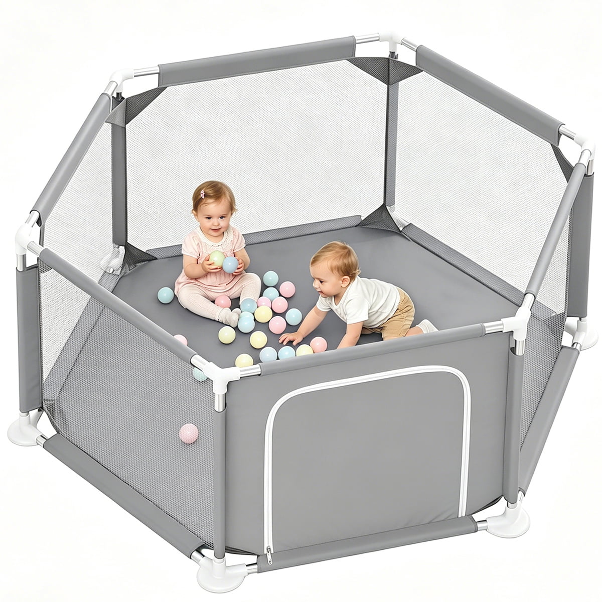 Baby Playpen, Travel Baby Playards, Baby Play Yard, 6Panels Portable Infant Play Game Area,Gray
