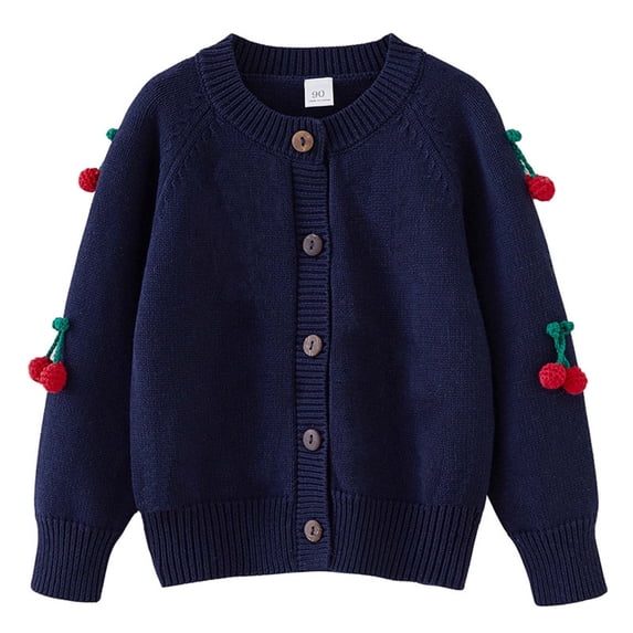 Baby Plush Jacket Heavy Industry Hand Crocheted Girls Knitted Cardigan Cotton Round Neck Children's Sweater Jacket New Fall Jackets Winter Outerwear Navy 2T