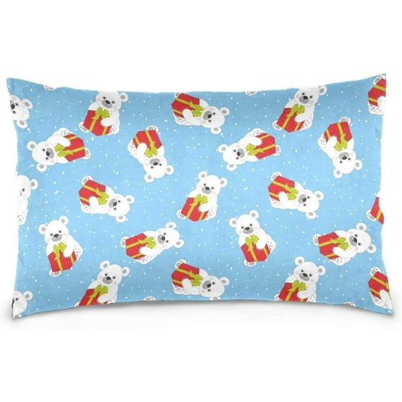 Baby Polar Bears with Gifts Velvet Oblong Lumbar Plush Throw Pillow Cover/Shams Cushion Case 16x24in Decorative Invisible Zipper Design for Couch Sofa Pillowcase Only