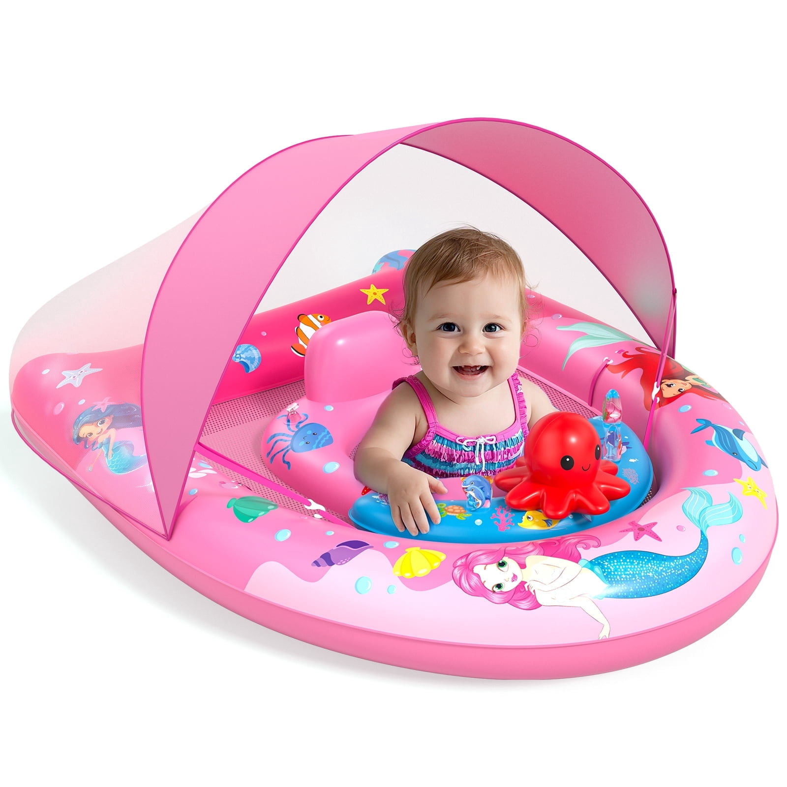 Toddler Float Baby Pool Float, 120°Adjustable and Anti-Tip Safety Seat, with Canopy ...