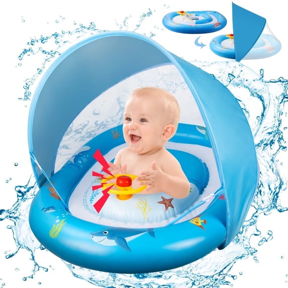 Qoosea Pool Floats Baby Inflatable Swimming Float with Detachable Sun Canopy, Summer Gift for Baby