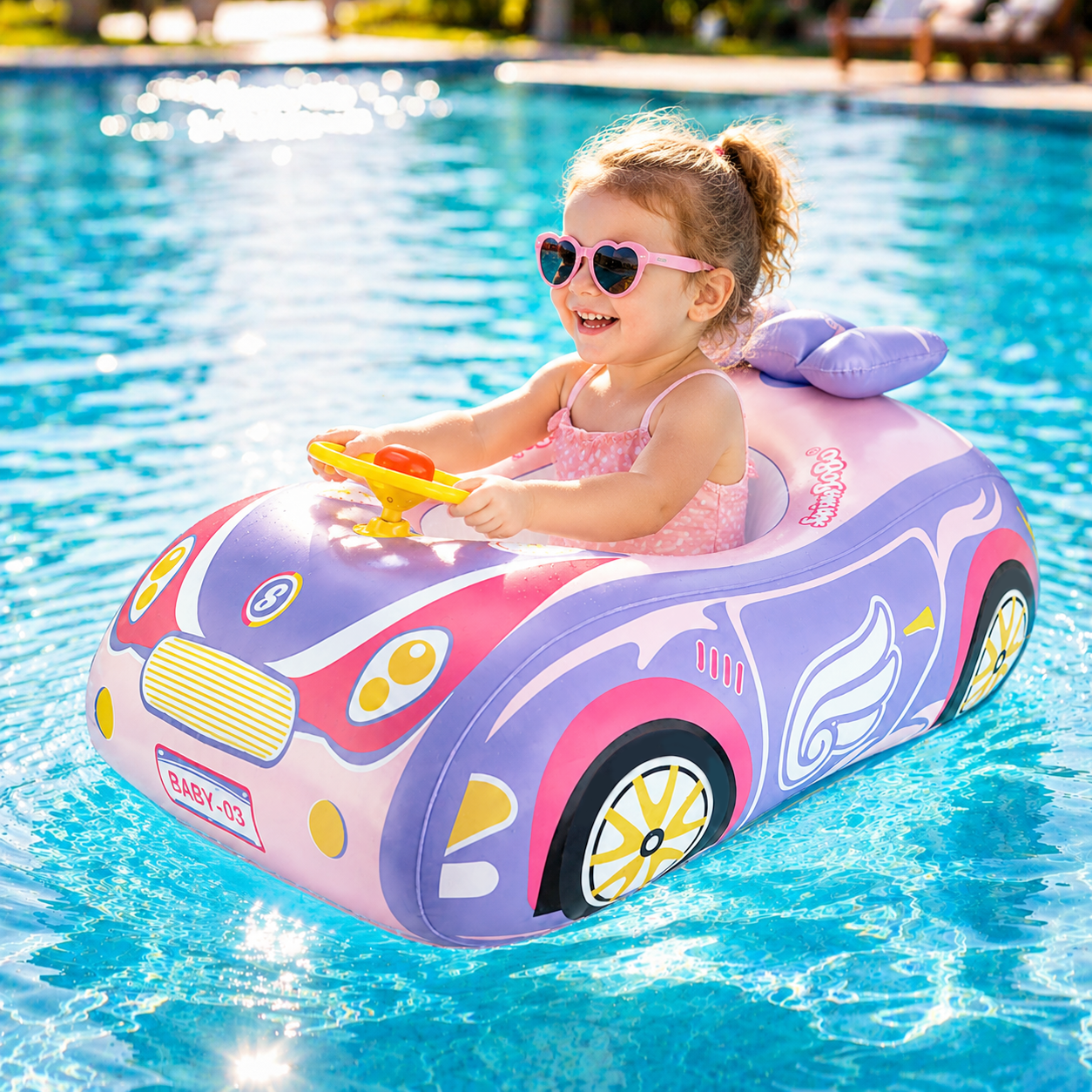 Baby Pool Float with 3D Car Design Heavy Duty 0.35mm PVC Baby Swim ...