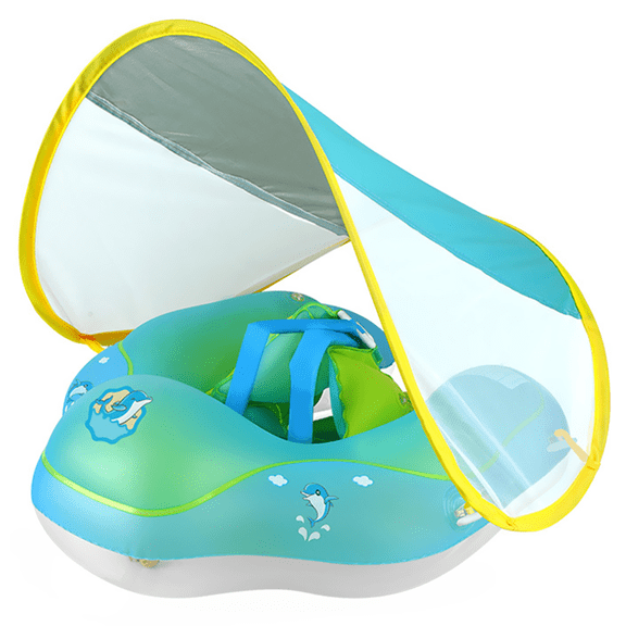 Baby Pool Float with Canopy Baby Float Infant Swimming Float Sun Protection Skin-Friendly Blue