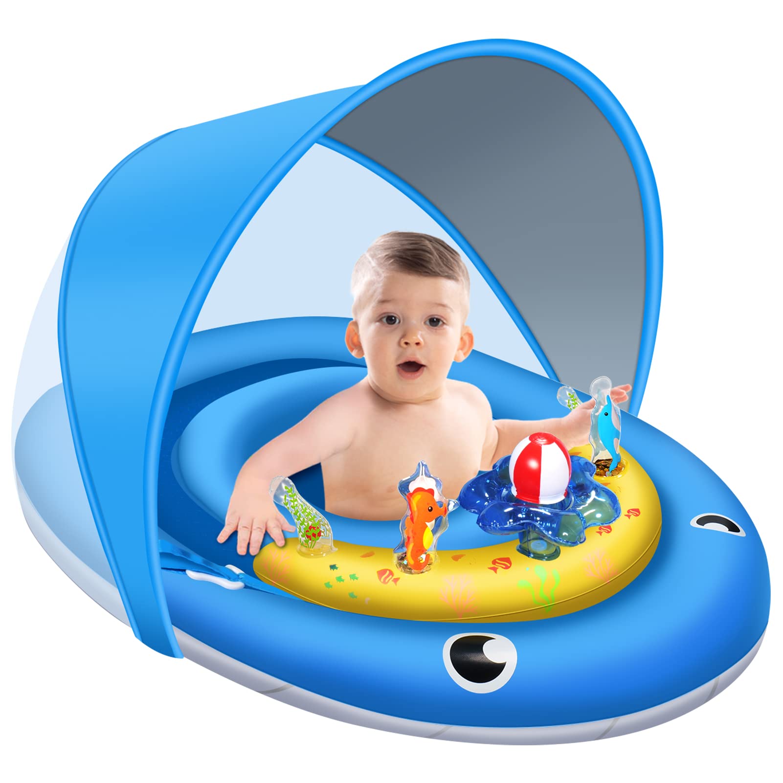 Baby Pool Float with Canopy UPF50+ Sun Protection,