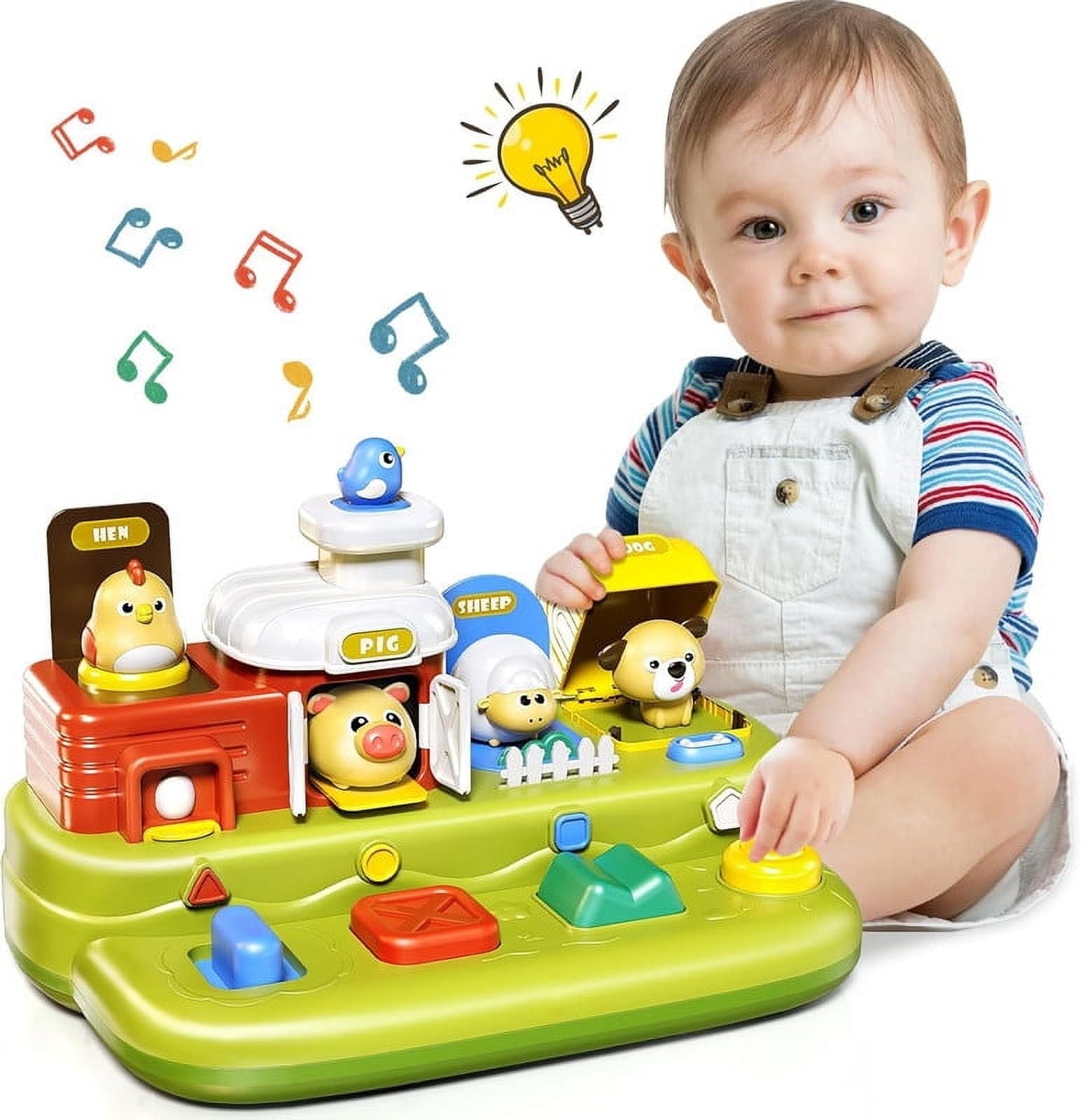 Baby Pop Up Toy for 1 Year Old, Music Farm Animal Toys With Buttons, Educational Learning Sensory Toys for Toddlers 1-3 Boy Girl Birthday Gift