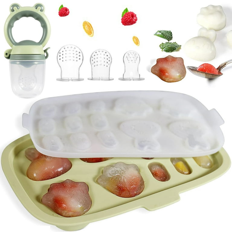 Nicoport Baby Popsicle Molds with Baby Fruit Feeder Baby Food Freezer Tray Baby Food Storage Containers Silicone Ice Cube Trays Freezer Safe Breastmilk