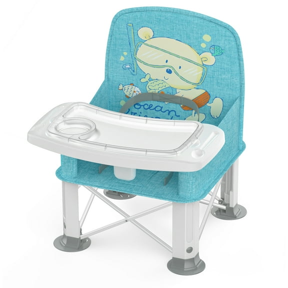 Baby Portable Booster Seat with Double Tray, BabyBond Upgraded Travel Baby Chair, Booster Seat for Indoor/ Outdoor (SeaWorld)