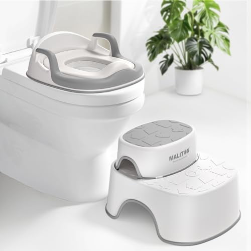 Baby Potty Training Seat with Step Stool, Potty Training Toilet for Boys Girls, Anti-Slip Toddler Stool for Bathroom, Kitchen, Toddler Toilet Seat Set(One Potty Seat+Two Step Stool for Kids)