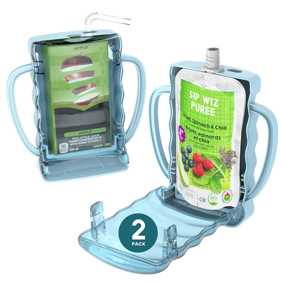 Baby Pouch Holder No Squeeze Pouch Food Pouches & Juice Box Holder - Anti-Squeeze Yogurt Pouch Reusable Toddler Essentials 2 Packblue