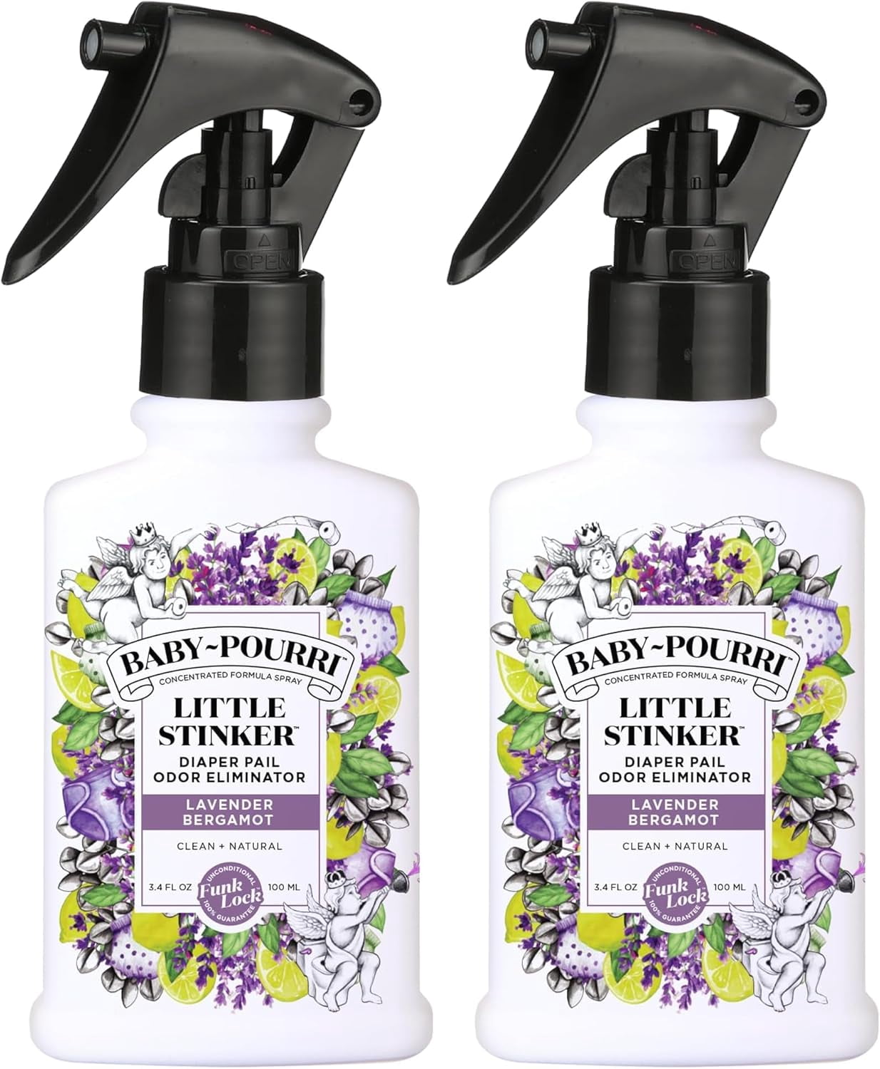 Baby-Pourri Little Stinker Diaper Pail Deodorizer Spray,3.4 Fl Oz,Up to 150 Uses,Odor ener with Essential Oils,Nursery Essentials,Lavender,Bergamot,Eucalyptus & Vanilla Scent,(Pack of 2)