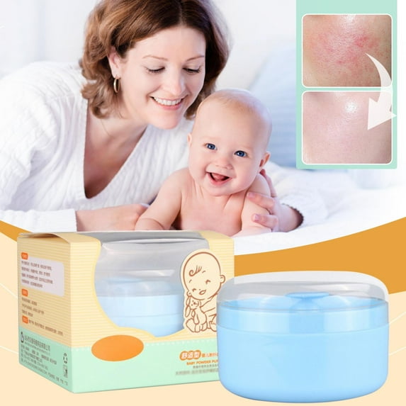 Baby Powder Puff Box, Velvet Non-Shedding Dry Powder Puff Container for Body Powder and Prickly Heat Powder