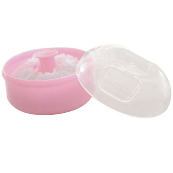 Baby Powder Puff Container - Case, Soft Sponge, Two Colors - for Talcum Powder Application, Summer/Humid Weather, Family Use