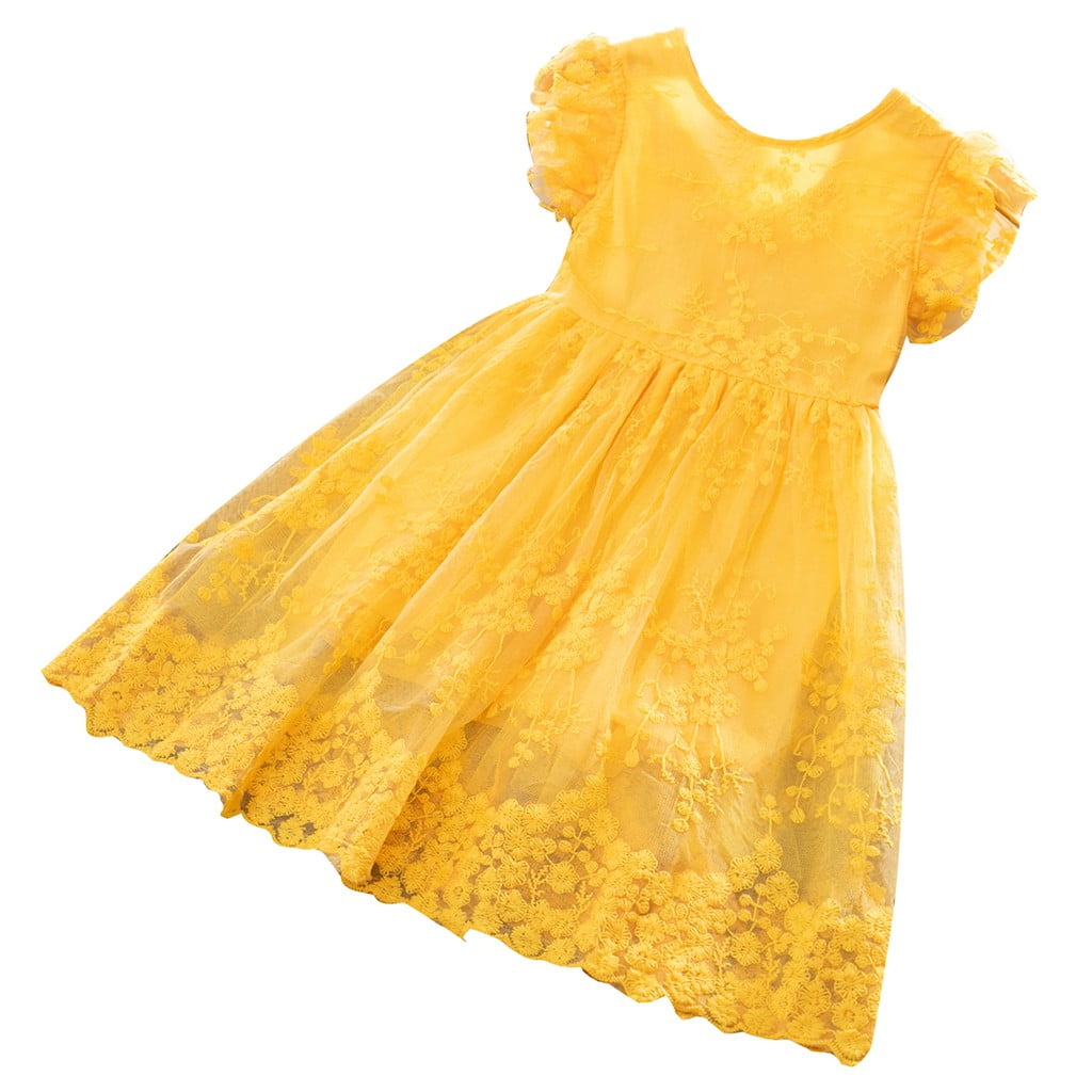 Baby Princess Kids Bow Lace Sleeve Flower Fly Dress Party Fashion