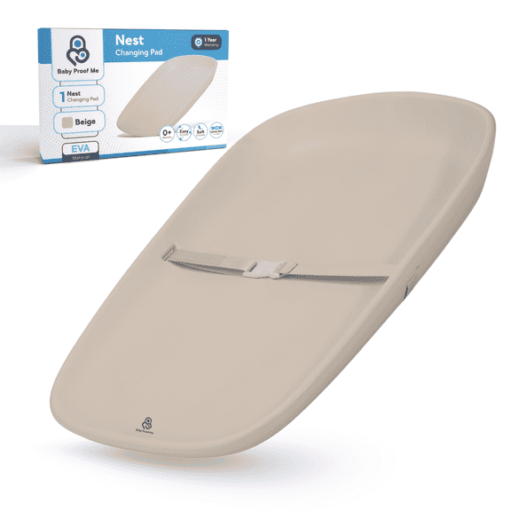 Baby Proof Me Waterproof Baby Changing Pad, Diaper Changing Pad with Safety Belt, Square, Beige