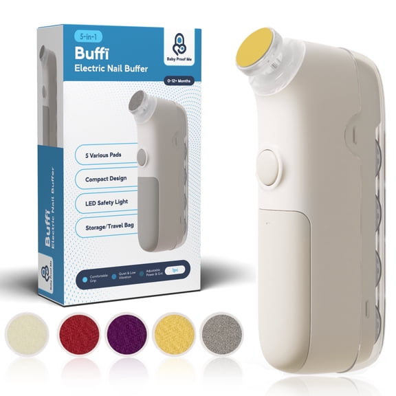 Baby Proof Me Bufi 5-in-1 Baby Nail File Kit, Electric Nail Buffer and Trimmer with 3 LED Lights