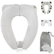 Baby Proof Me Essentials Kids/Toddler Toilet Seat Cover – White Foldable Travel Potty Seat with Splash Guard and Storage Bag