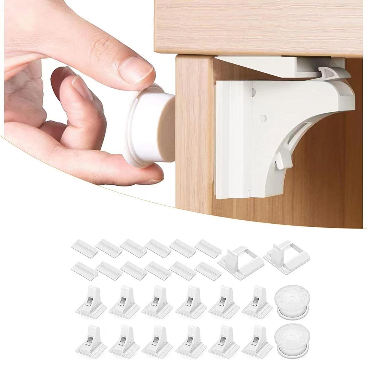 Baby Proof Magnetic Cabinet Lock & Latches Child Drawer Latches 3M Adhesives Non Drilling Safety Cabinet Locks Baby Drawer Locks for Kids Multi-Function 12 Pack + 2 Keys (Magnatic White 1)