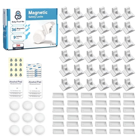 Baby Proof Me Magnetic Child Safety Locks with Keys, Cabinet Locks for Baby Proofing, White, 45 Piece Set