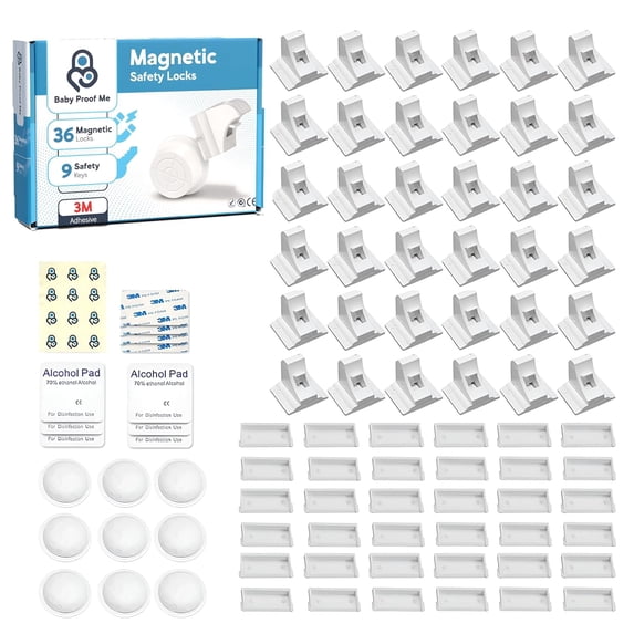 Baby Proof Me Magnetic Child Safety Locks with Keys, Cabinet Locks for Baby Proofing, White, 45 Piece Set