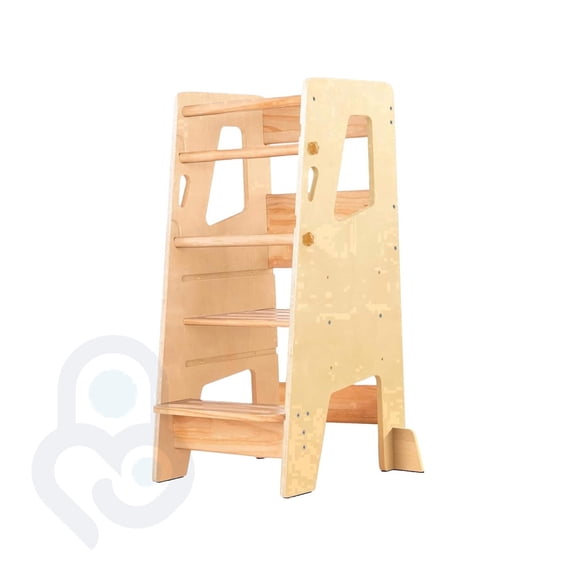Baby Proof Me Adjustable Montessori Toddler Step Stool and Kitchen Stool for Kids, Natural Wood