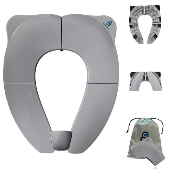 Baby Proof Me Essentials Kids/Toddler Toilet Seat Cover – Gray Foldable Travel Potty Seat with Splash Guard and Storage Bag