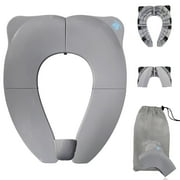 Baby Proof Me Essentials Kids/Toddler Toilet Seat Cover – Gray Foldable Travel Potty Seat with Splash Guard and Storage Bag