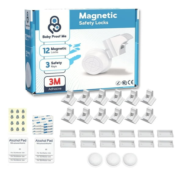 Baby Proof Me Magnetic Cabinet Locks, 12 Locks + 3 Keys, Toddler Baby Safe Kitchen Locks to Childproof Cabinets and Drawers with Easy Installation