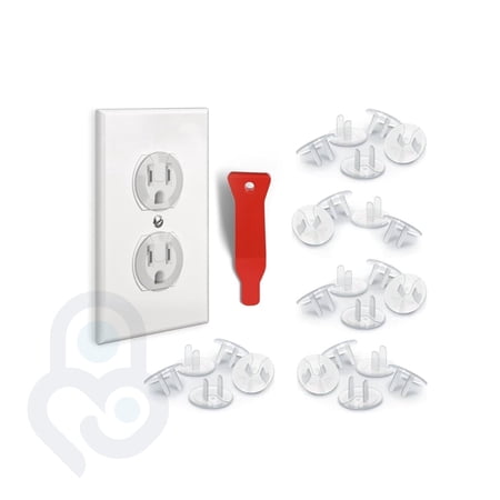Baby Proof Me Safety Outlet Plug Covers and Removal Tool, Clear Baby Proofing Outlet Covers, 24 Pack
