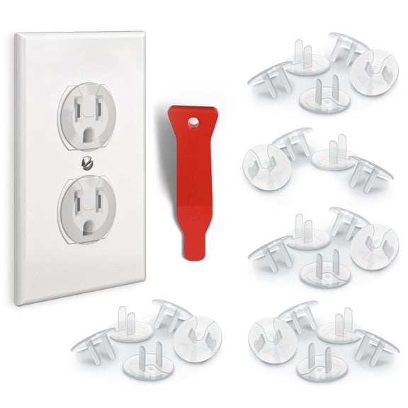 Baby Proof Me Outlet Covers and Removal Tool, Clear Plug Covers for Shock Prevention, 24-Pack
