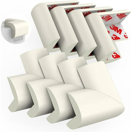 Baby Proofing Corner Guards, 8 Pack Pre-Taped Table Corner Protector for Baby, Soft Rubber Foam Furniture Corner Bumper Guards for Fireplace, Table, Stair, Cabinet (White)