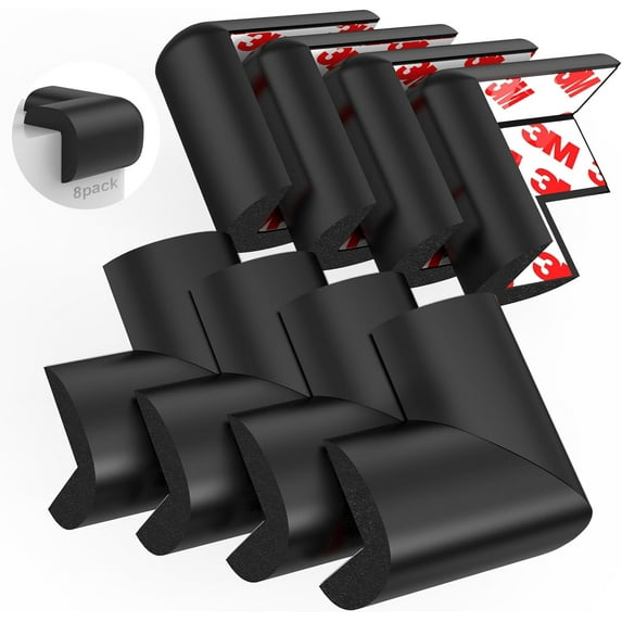 Baby Proofing Corner Guards, 8 Pack Pre-Taped Table Corner Protector for Baby, Soft Rubber Foam Furniture Corner Bumper Guards for Fireplace, Table, Stair, Cabinet (Black)