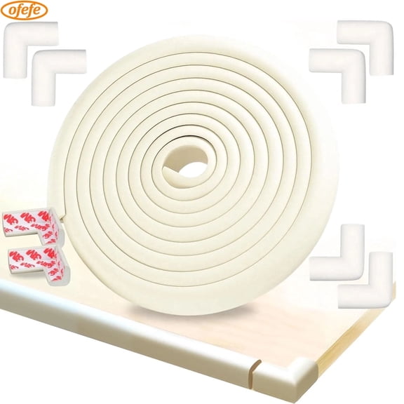 Baby Proofing Edge and Corner Guards,Corner protector baby,Safety Furniture Bumper with 3M Double-Sided Tape,16.40ft Edge + 4 Pre-Taped Corners Baby Corner Protector(Beige White)