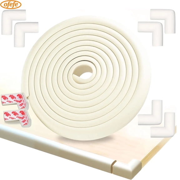 Baby Proofing Edge and Corner Guards,Corner protector baby,Safety Furniture Bumper with 3M Double-Sided Tape,16.40ft Edge + 4 Pre-Taped Corners Baby Corner Protector(Beige White)