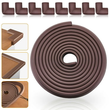 Baby Proofing Edge Corner Protector, Soft Rubber Foam Table Bumper Guard, 3M Pre-Taped Corners, 16.5 ft (15 ft Edge   8 Corners), Brown, Heavy-Duty