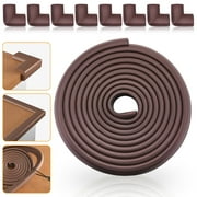 Baby Proofing Edge Corner Protector, Soft Rubber Foam Table Bumper Guard, 3M Pre-Taped Corners, 16.5 ft (15 ft Edge + 8 Corners), Brown, Heavy-Duty